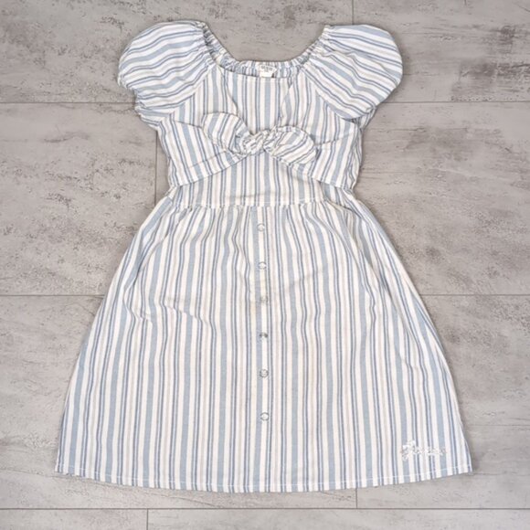 Guess Tie Front Striped Dress Rhinestone Logo Jewel Buttoned Spring Summer - Picture 9 of 11